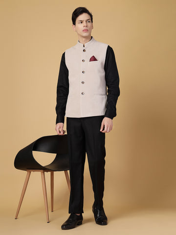 Beige Structured Uncrushable Nehru Jacket