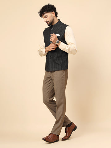 Black Uncrushable Stripe Nehru Jacket