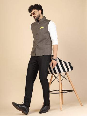 Brown Polywool Nehru Jacket