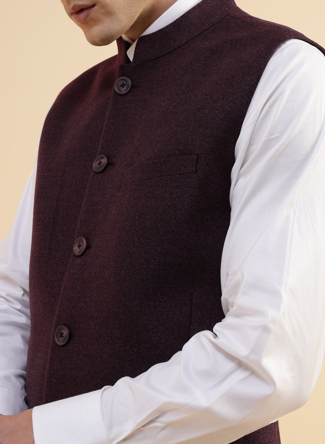 Dark Mauve Tweed Nehru Jacket