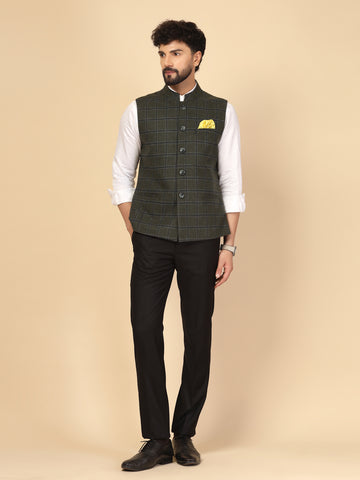 Green Tweed Check Nehru Jacket