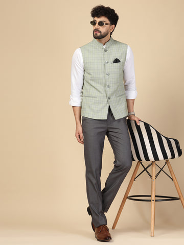 Light Green Check Nehru Jacket