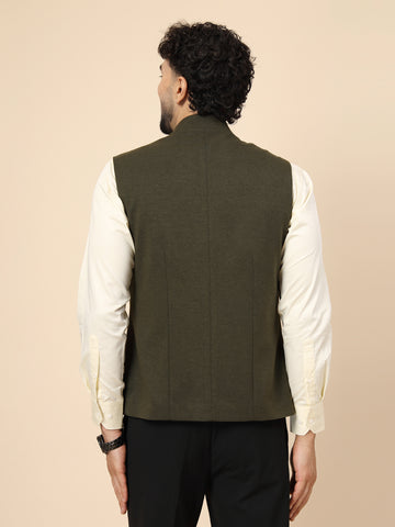 Olive Uncrushable Nehru Jacket