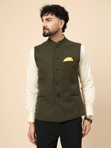 Olive Uncrushable Nehru Jacket