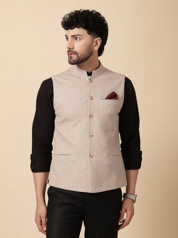 Beige Uncrushable Structured Nehru Jacket