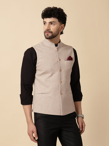 Beige Uncrushable Structured Nehru Jacket