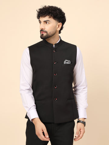 Black Uncrushable Structured Nehru Jacket