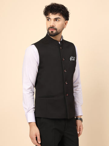 Black Uncrushable Structured Nehru Jacket