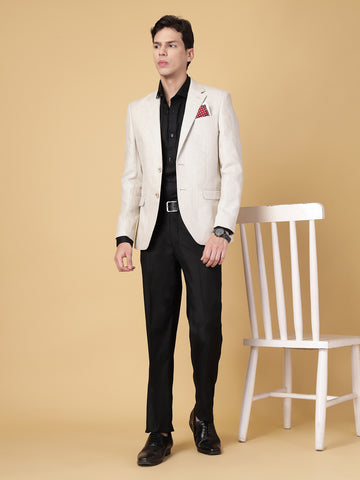 Beige Solid 100% linen Jacket