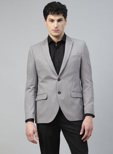 Grey Knit Solid Uncrushable Peak Collar Jacket