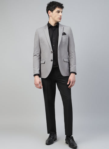 Grey Knit Solid Uncrushable Peak Collar Jacket