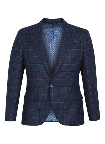 Blue Tweed Check Peak Collar Jacket