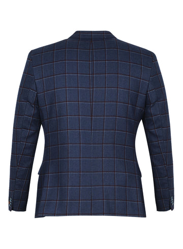 Blue Tweed Check Peak Collar Jacket