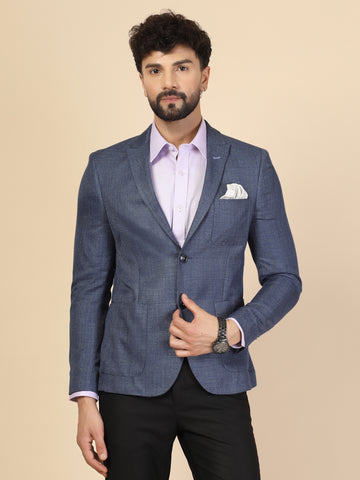 Blue Poly Viscose Structured Jacket