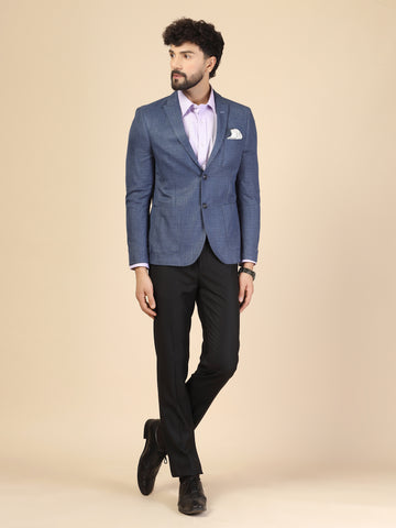 Blue Poly Viscose Structured Jacket
