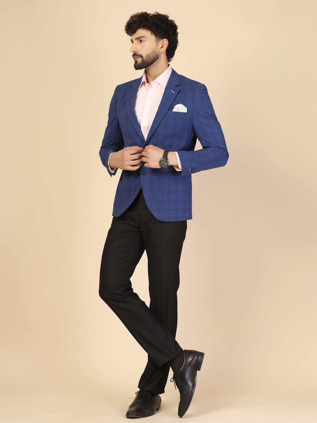 Andequal checked over jacket blue Blue Contrast Denim Detail Plaid