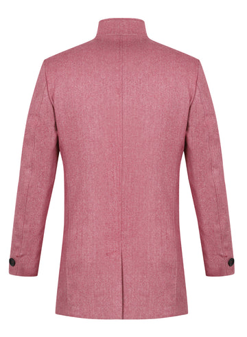 Pink Tweed Textured High Collar Long Coat