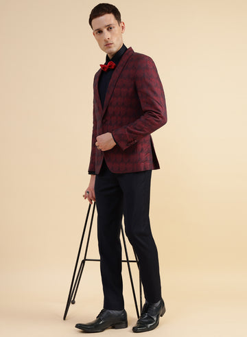 Maroon Linen Jacquard Tuxedo