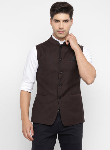 Maroon Textured Evening wear Nehru Jacket