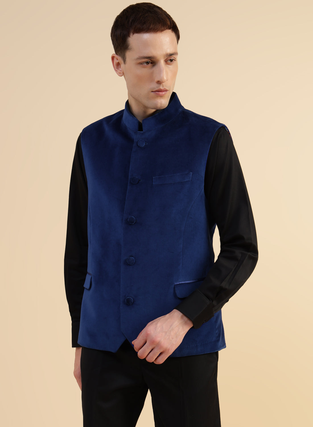 Royal Blue Velvet Nehru Jacket