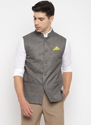 Grey Textured Nehru Jacket