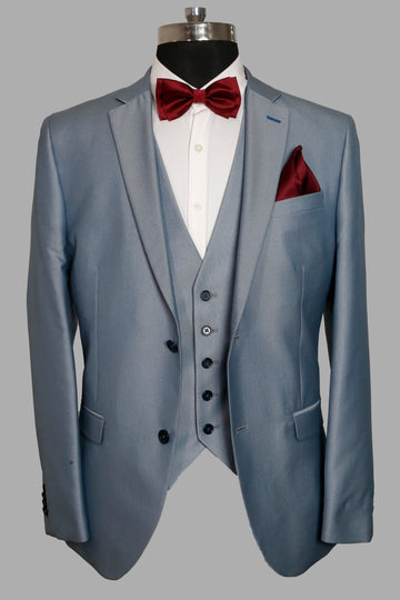 Blue Solid Designer Notch Collar Suit