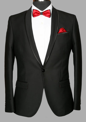 Black Solid Designer Shawl Collar Suit