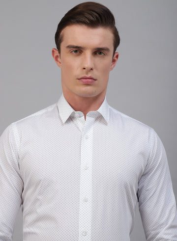 White Cotton Printed Full Sleeve Shirt