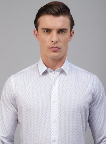 White Cotton Printed Full Sleeve Shirt