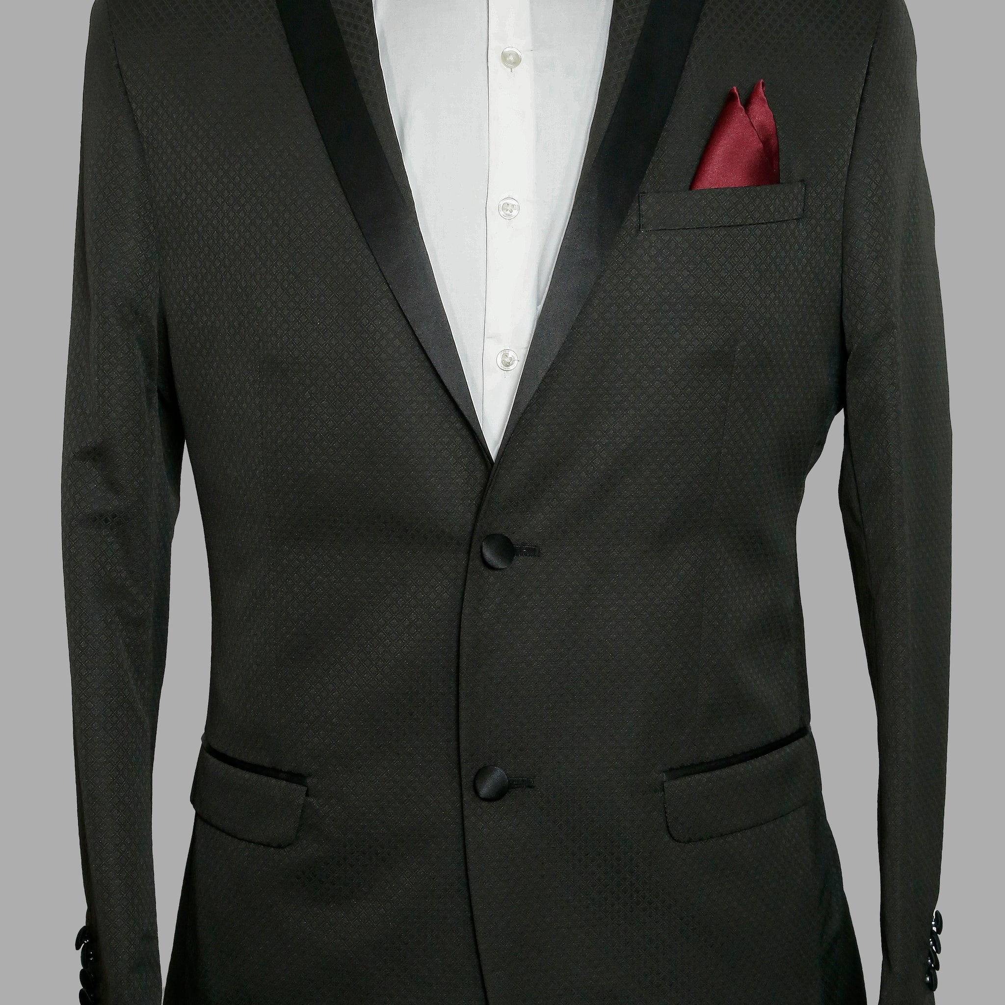 Black Textured Designer Peak Collar Suit