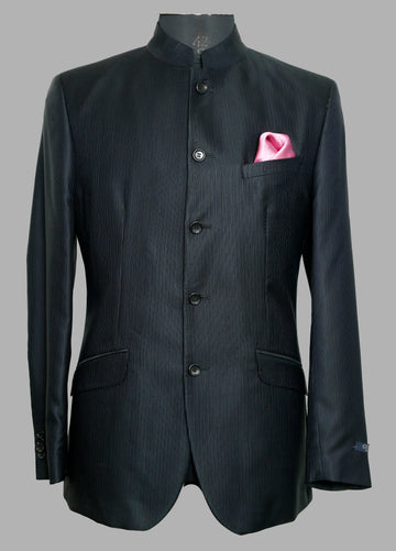 Black Textured Designer Bandhgala Suit