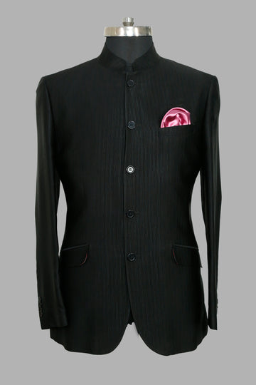 Black Textured Designer Bandhgala Suit