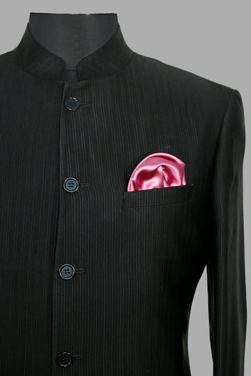 Black Textured Designer Bandhgala Suit