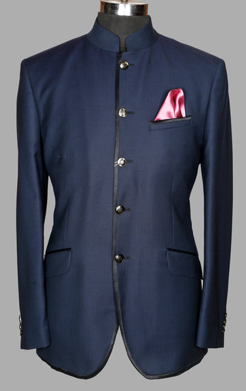 Navy Solid Designer Bandhgala Suit