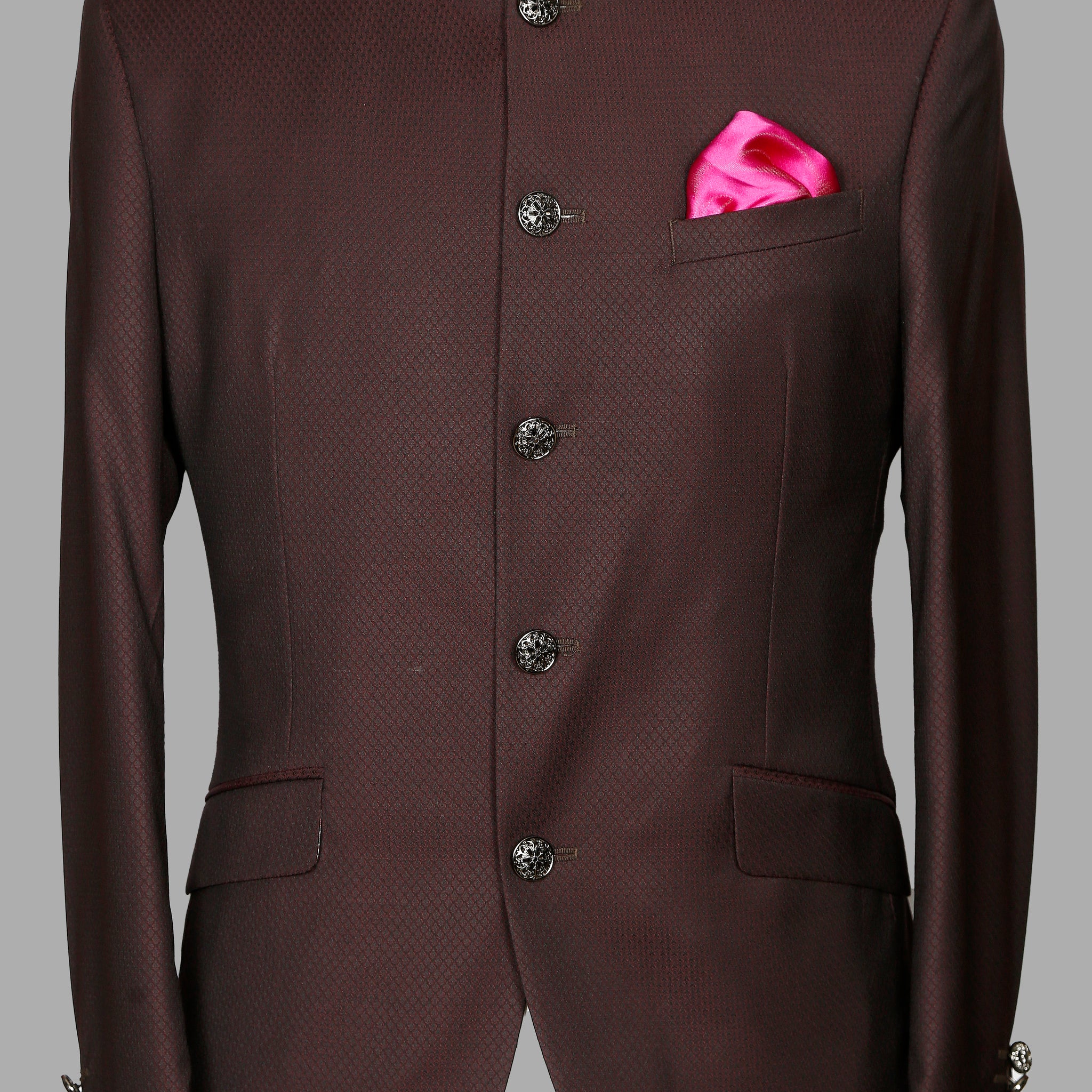 Wine Textured Designer Bandhgala Suit
