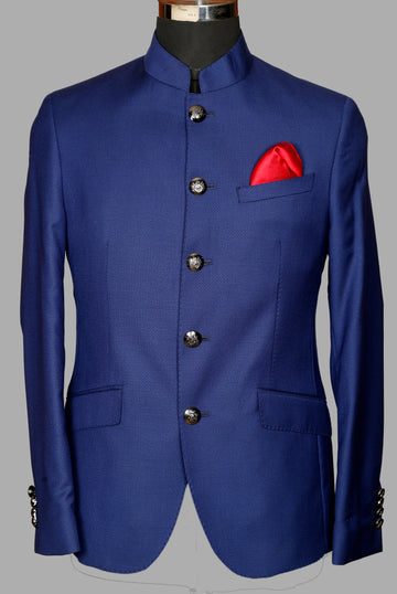 Royal Blue Textured Designer Bandhgala Suit