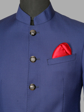Royal Blue Textured Designer Bandhgala Suit