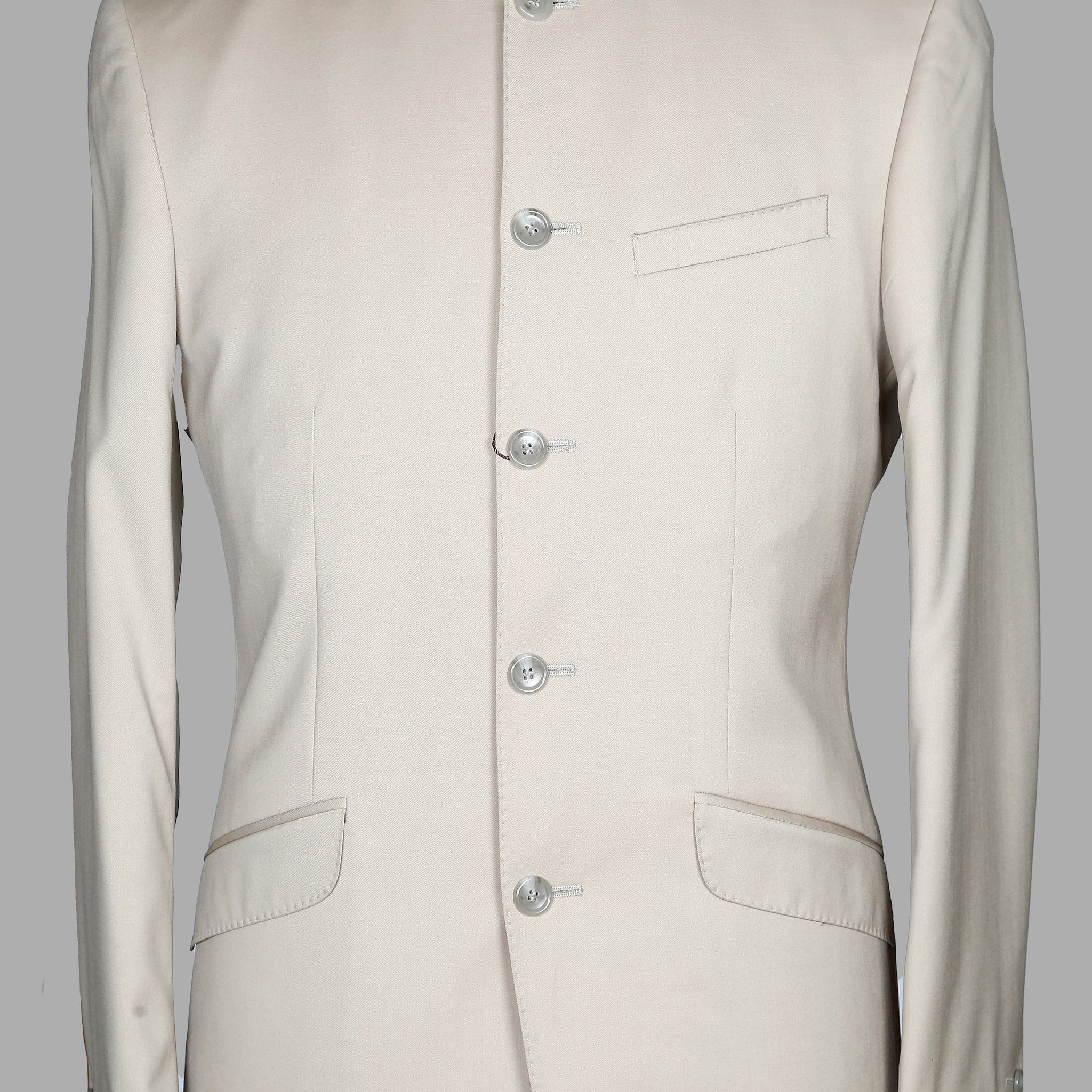 Beige Solid Bandhgala Suit