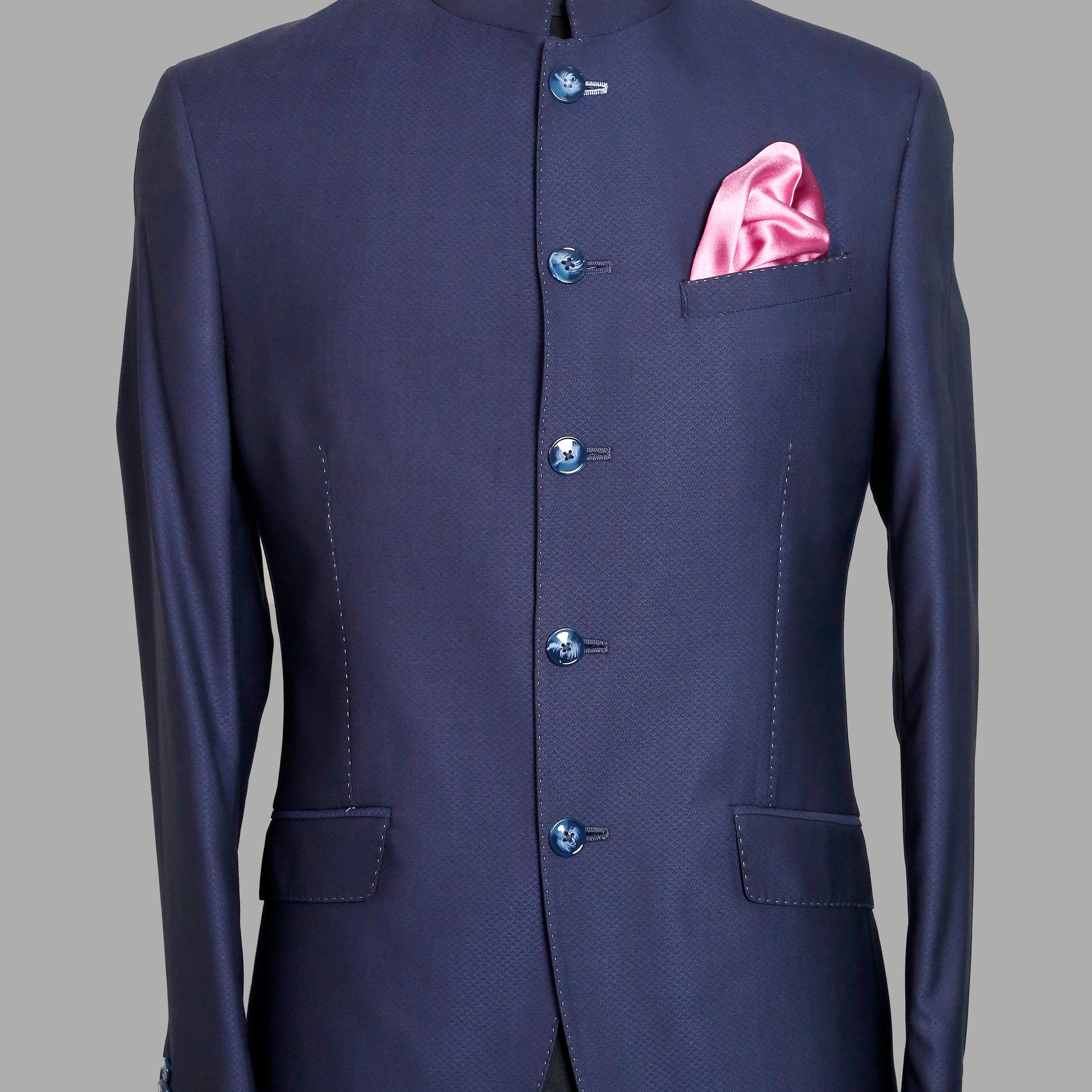 Blue Solid Bandhgala Suit