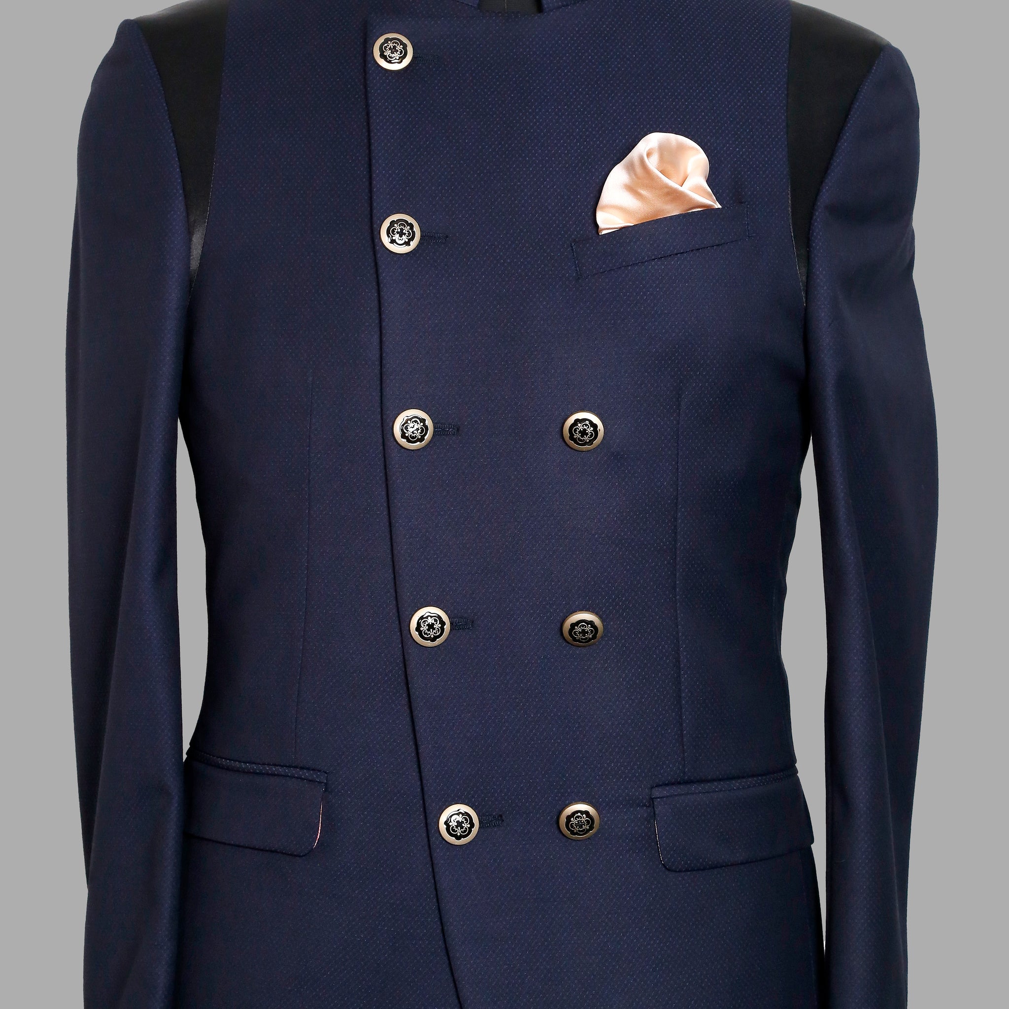 Navy Textured Double Breasted Designer Suit