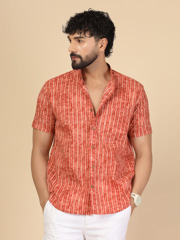 Rust Printed 100% Cotton Half Sleeve Shirt