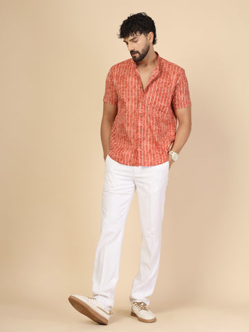 Rust Printed 100% Cotton Half Sleeve Shirt