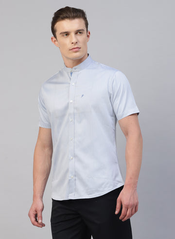 Light Blue Cotton Band Collar Half Sleeve Shirt
