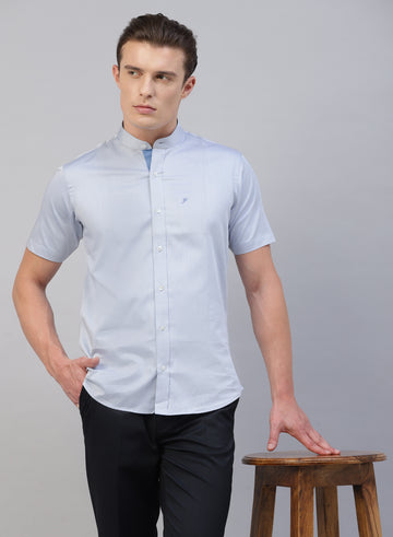 Light Blue Cotton Band Collar Half Sleeve Shirt