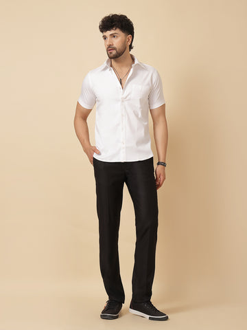 White Cotton Lycra Half Sleeve Shirt