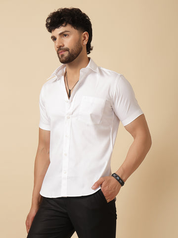 White Cotton Lycra Half Sleeve Shirt