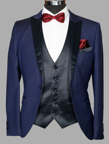 Navy Textured Designer Suit