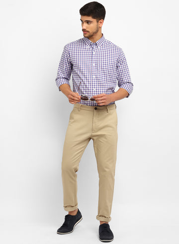 Blue Cotton Check Button Down Casual Shirt