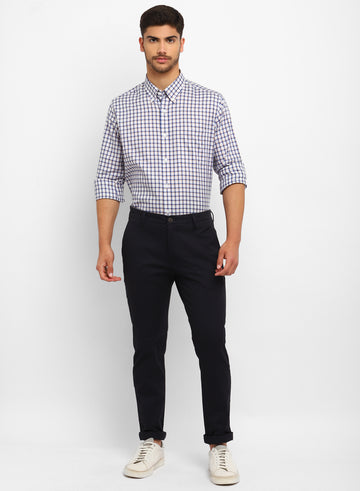 White & Blue Cotton Check Button Down Casual Shirt