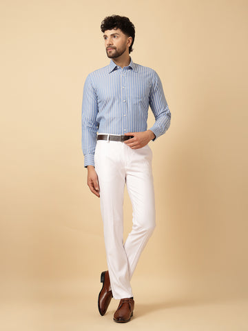 Blue Cotton Stripe Button-Down Shirt